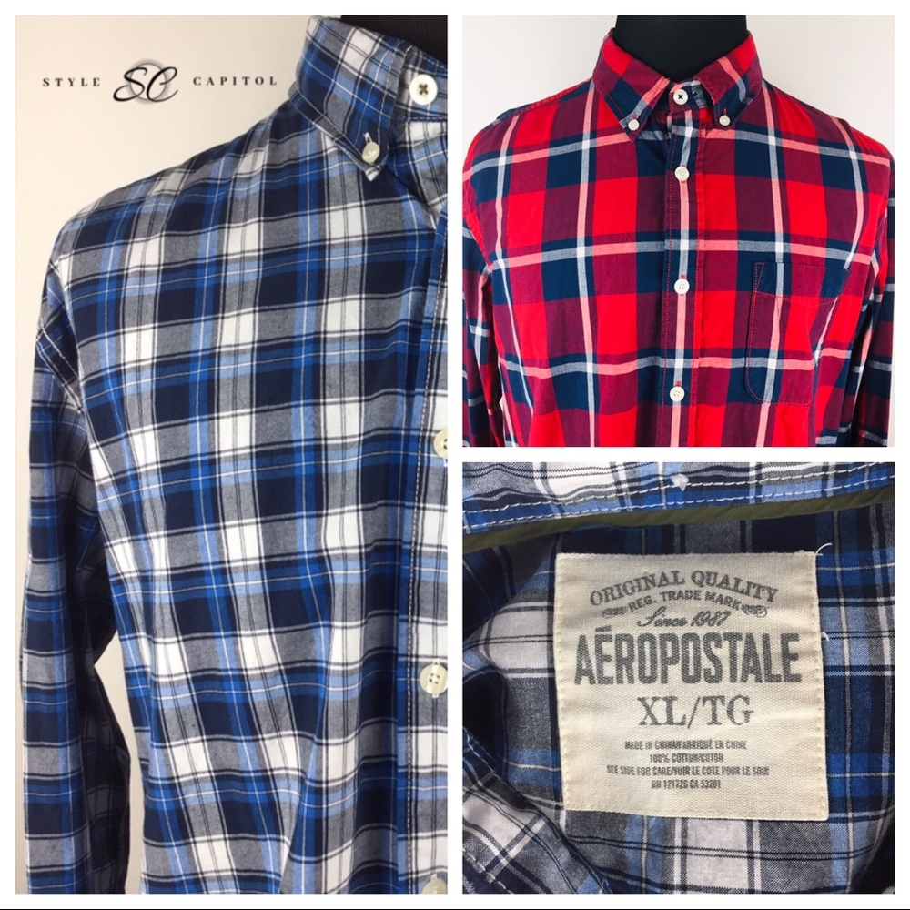 Lot of 2 Aeropostale Red & Blue XL Plaid Shirts